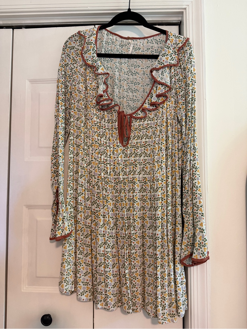 Free People Cream Floral Long Sleeve Dress